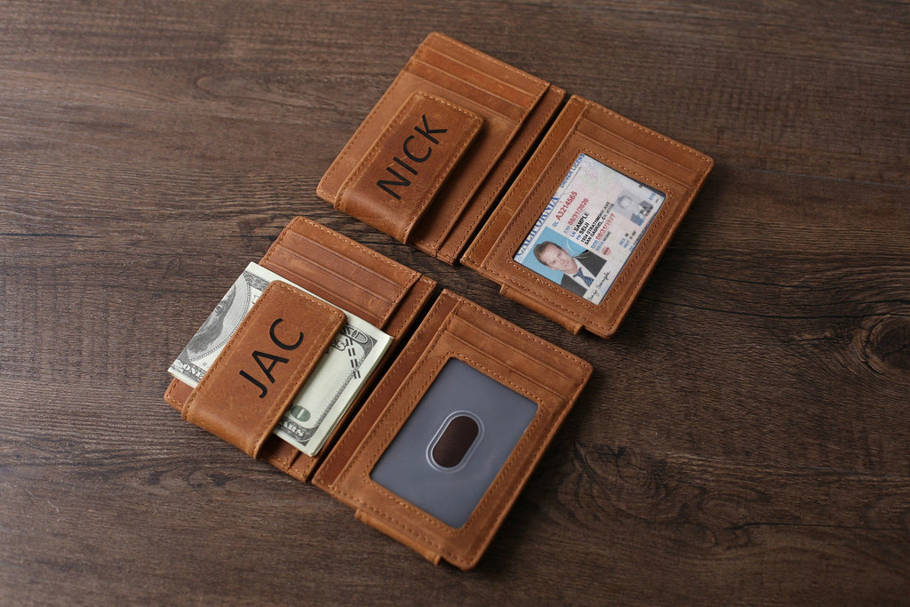 Personalized Leather Money Clip Wallet Card Holder RFID Blocking Wallet