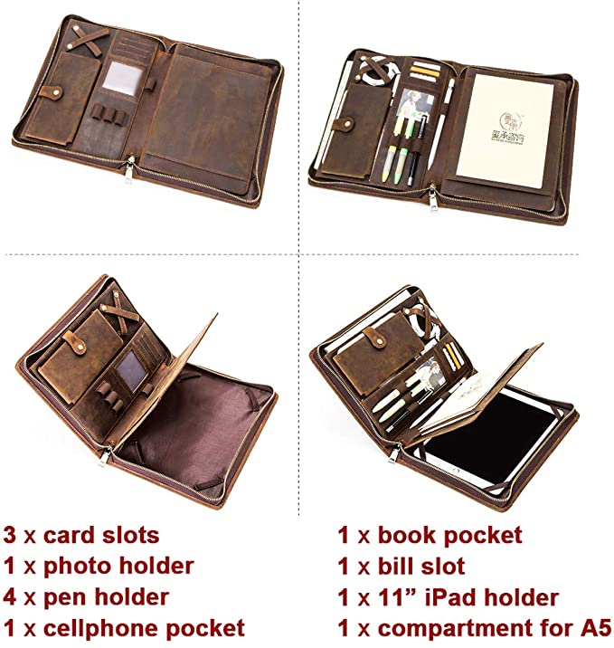 13.3 Leather Laptop Bag, Leather Portfolio Binder for Men – Unihandmade