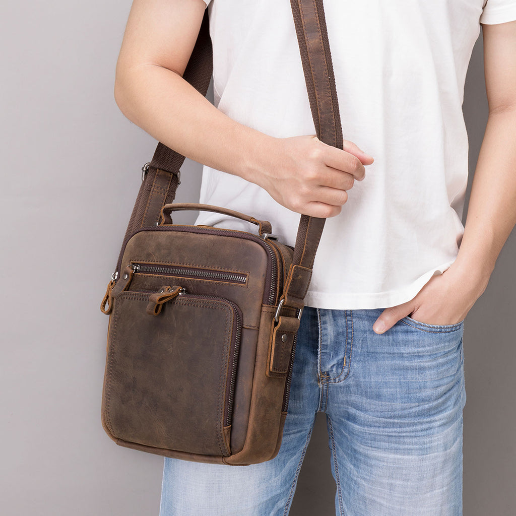 Crazy Horse Leather Messenger Bag for Men  Crossbody Bags for Work Business