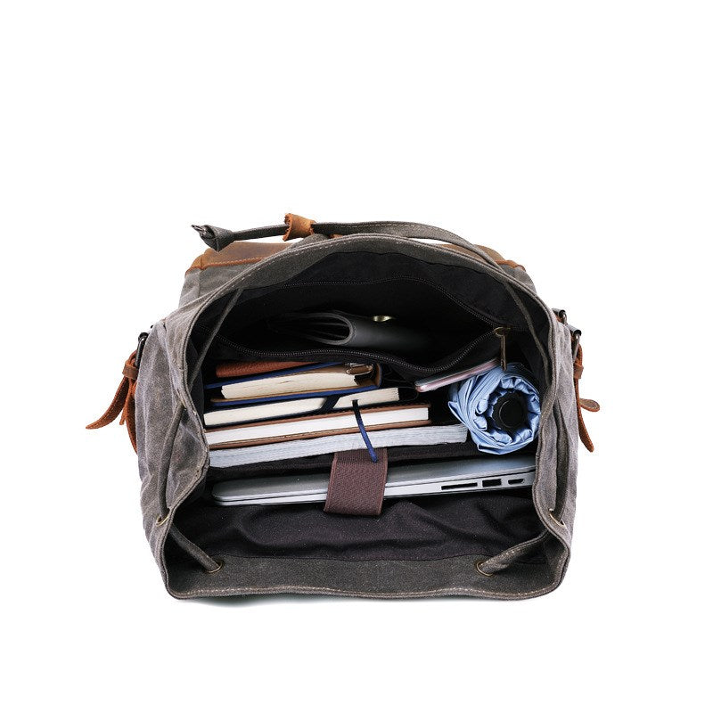 Personalized Waxed Canvas Backpack Travel Backpack Hiking Rucksack College  Backpack