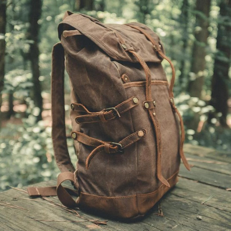 Personalized Waxed Canvas Backpack Travel Backpack Hiking Rucksack College Backpack Coffee / No