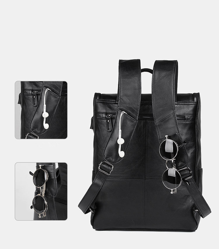 Backpack Handmade Leather Backpack with USB charge School Backpack Men Backpack 7344 - Unihandmade