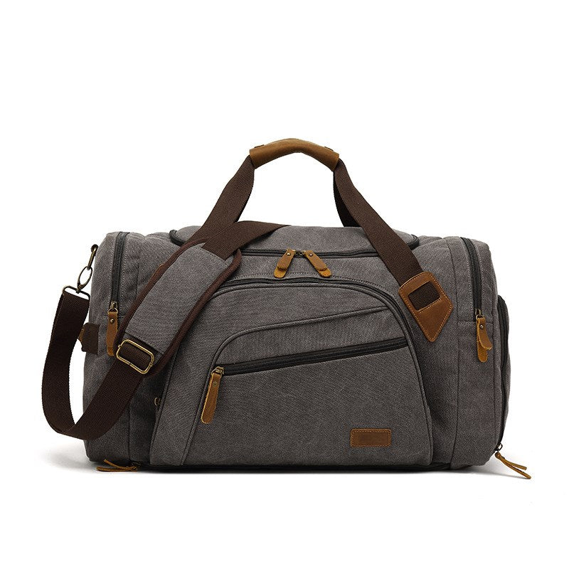 Weekend Bag Leather Canvas Duffle with Shoe Compartment Bag