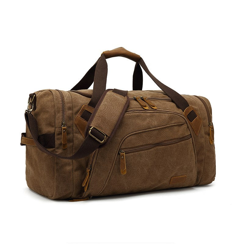 Weekend Bag Leather Canvas Duffle with Shoe Compartment Bag