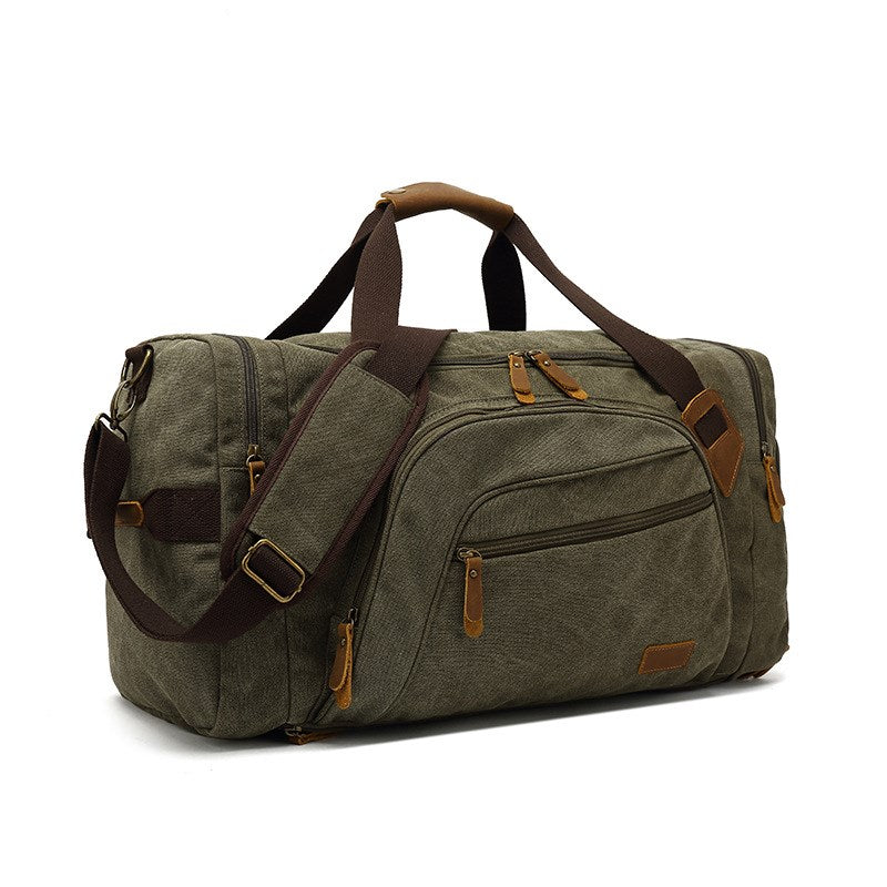 Weekend Bag Leather Canvas Duffle with Shoe Compartment Bag