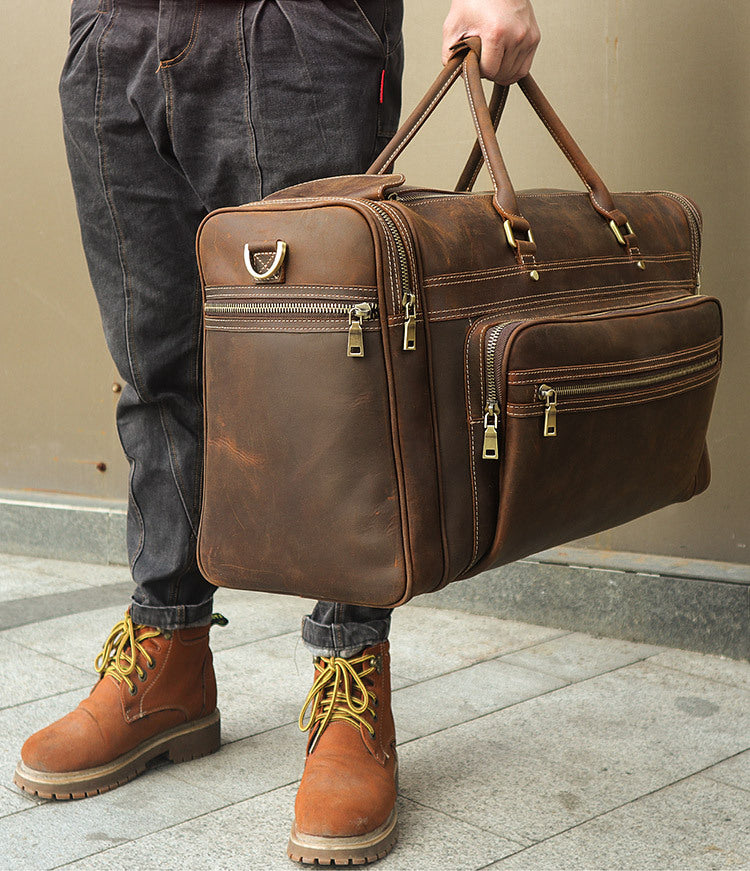 best leather travel duffel bags 50L Super Large Weekend Luggage Bag Leather Travel Duffel Bag