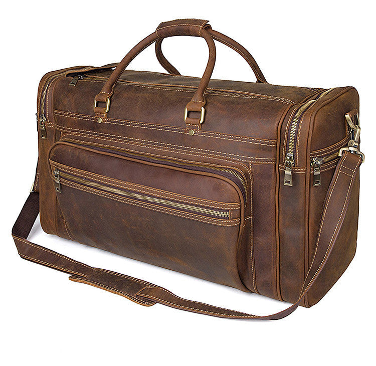 50L Super Large Weekend Luggage Bag Leather Travel Duffel Bag