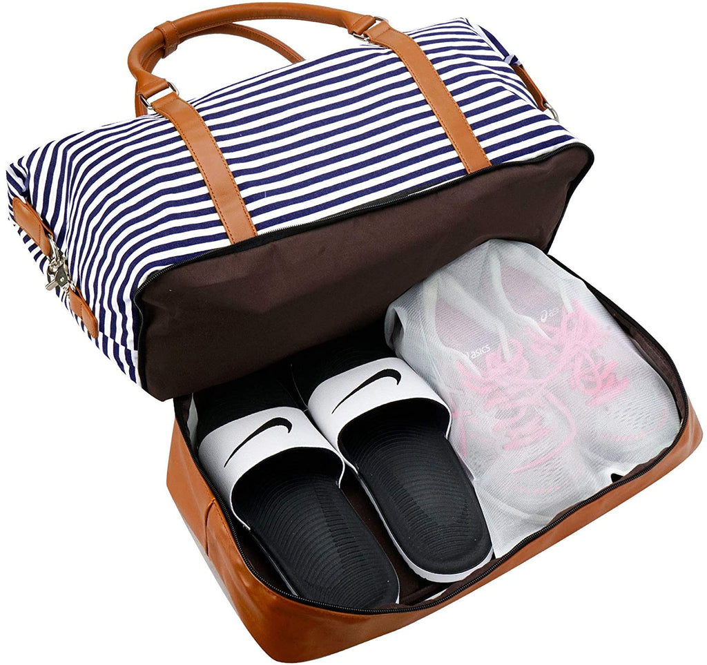 Women Canvas Weekender Bag Overnight Carryon Duffel Tote with Shoe Compartment Duffle