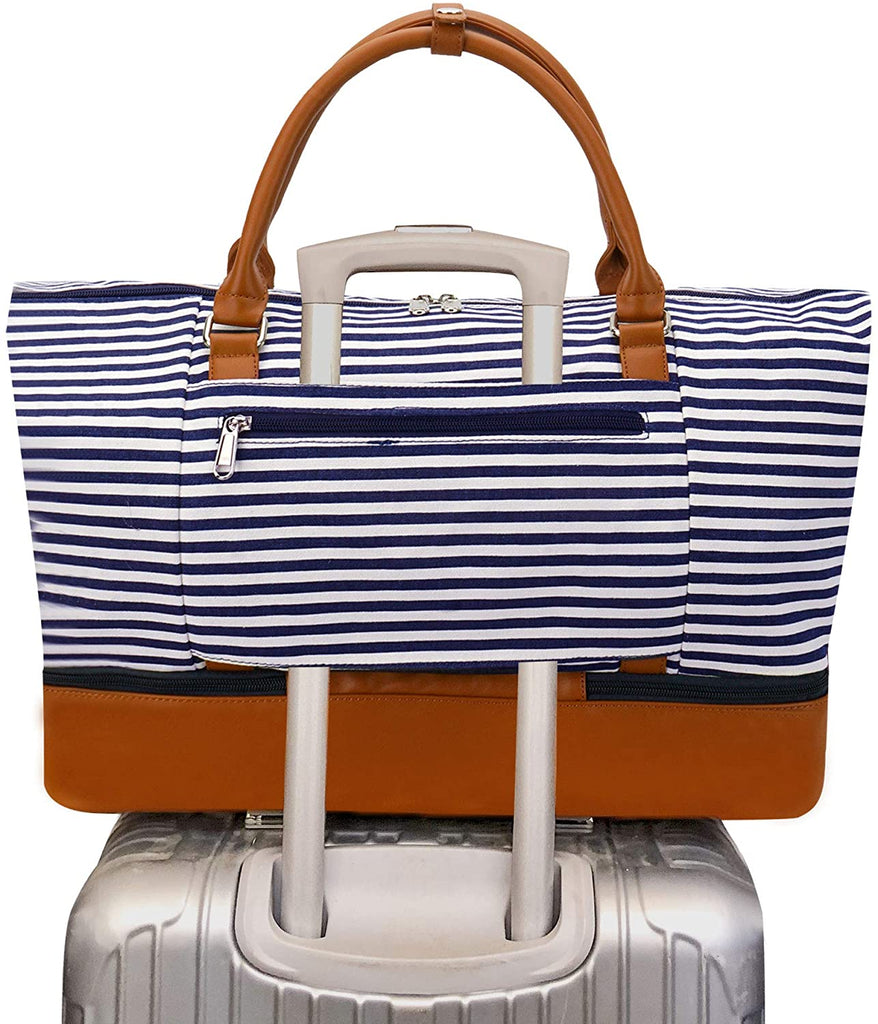 Women Canvas Weekender Bag Overnight Carryon Duffel Tote with Shoe Compartment Duffle