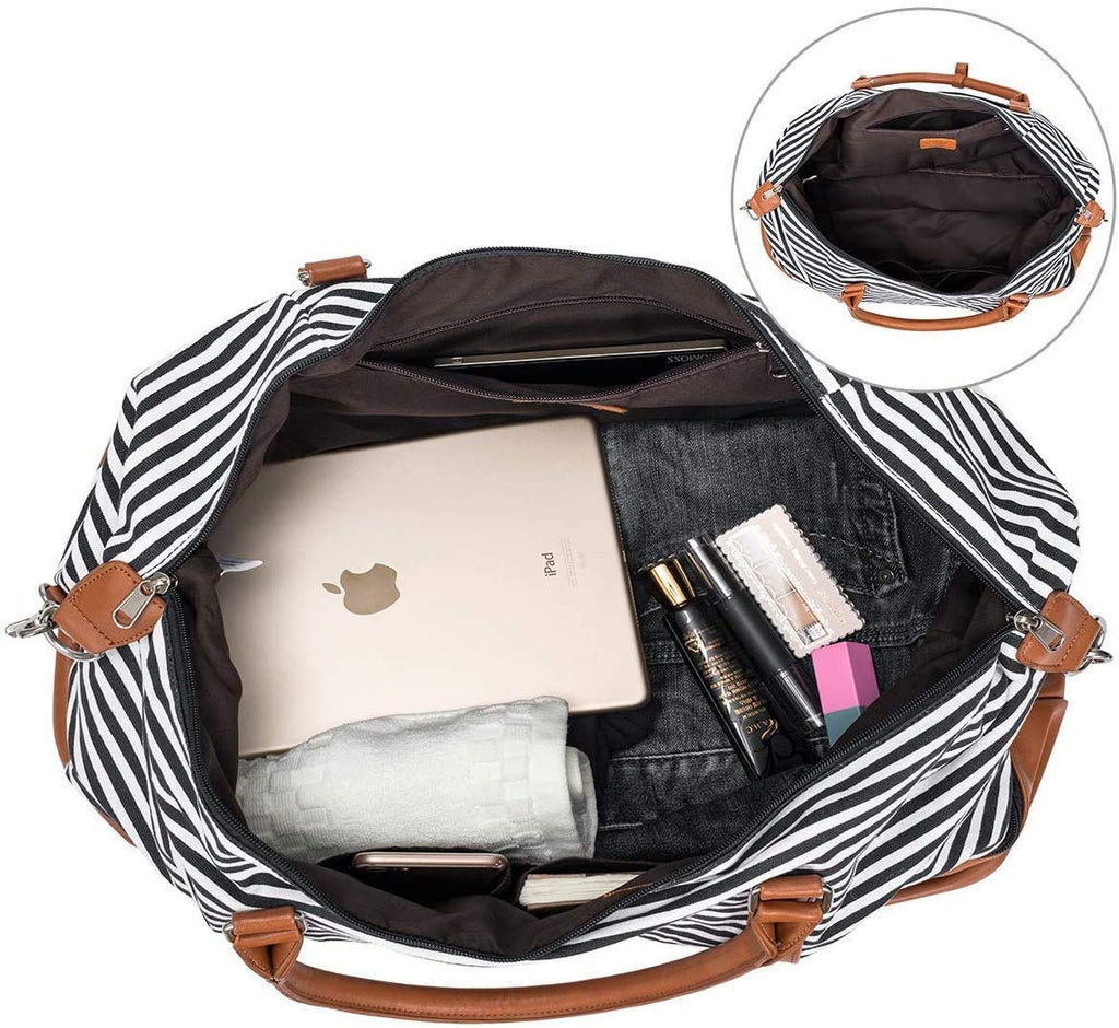 Women Canvas Weekender Bag Overnight Carryon Duffel Tote with Shoe Compartment Duffle