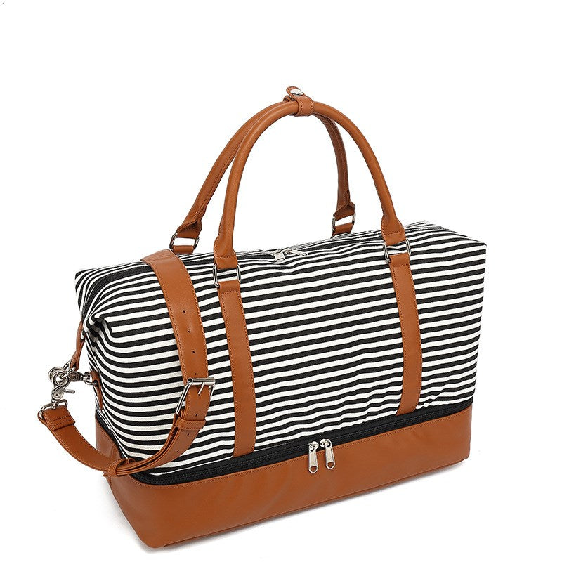 Women Canvas Weekender Bag Overnight Carryon Duffel Tote with Shoe Compartment Duffle